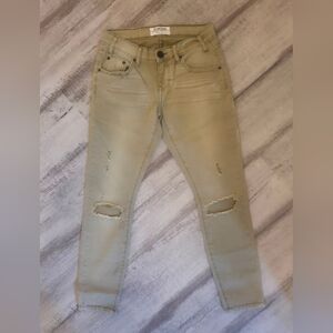 One Teaspoon Freebird Low Rise Distressed Beige Cropped Jeans